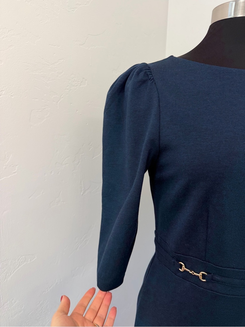 NWT Ann Taylor Dark Teal Sheath with Subtle Waist Hardware Midi Dress Size 8P - Picture 4 of 12